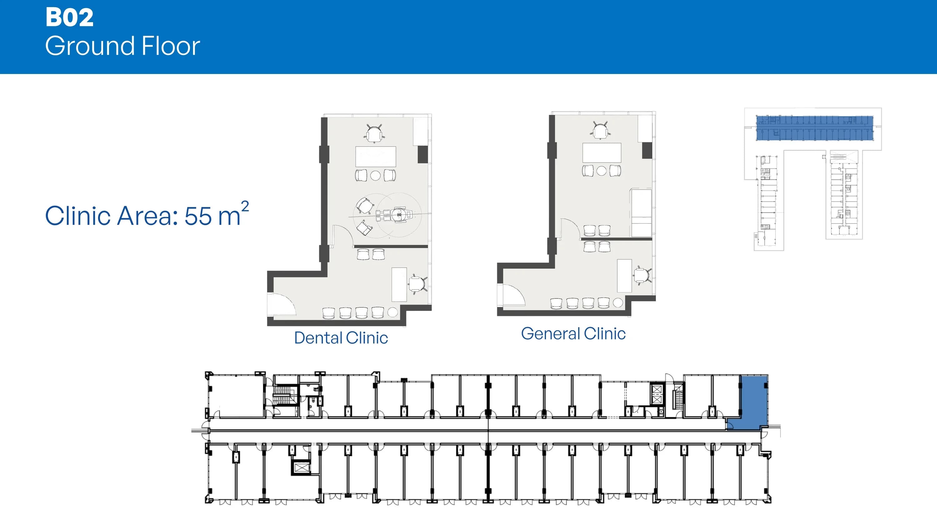 INK presentation example showing dental and general clinic arrangements for a 55 square metre unit